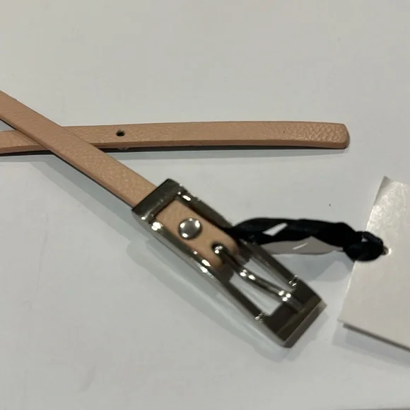 Tan/nude ultra skinny 3/8” belt with silver toned buckle 29-33” - Picture 2 of 8